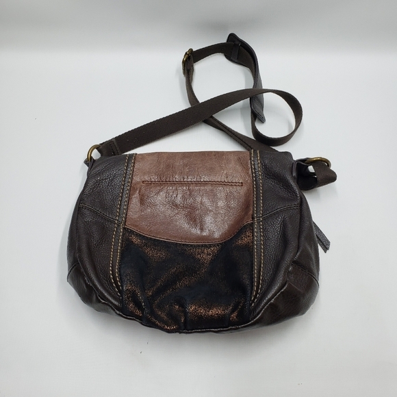 The Sak Deena Leather Crossbody Hobo Bag Foldover Multi Texture Shimmer - Picture 4 of 16